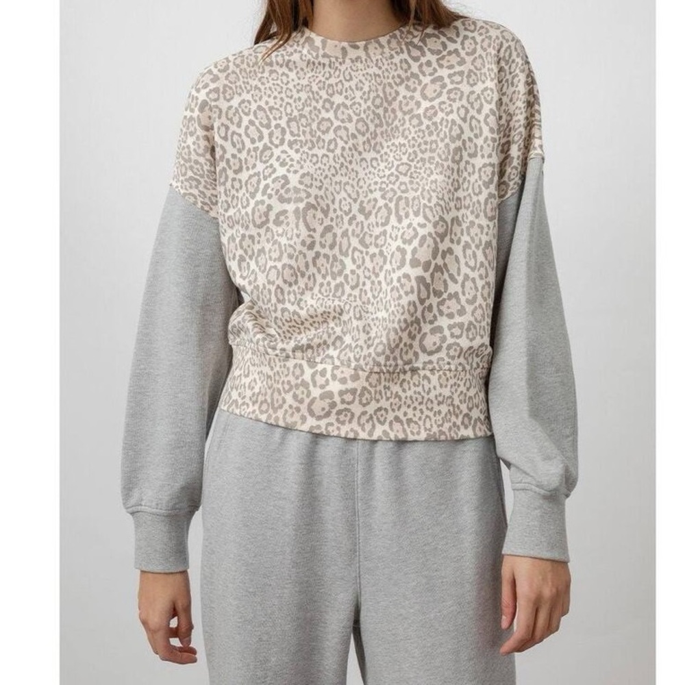 Rails Women's Sweatshirt Alice Mixed Grey Cheetah Crew Neck Pullover Top Large